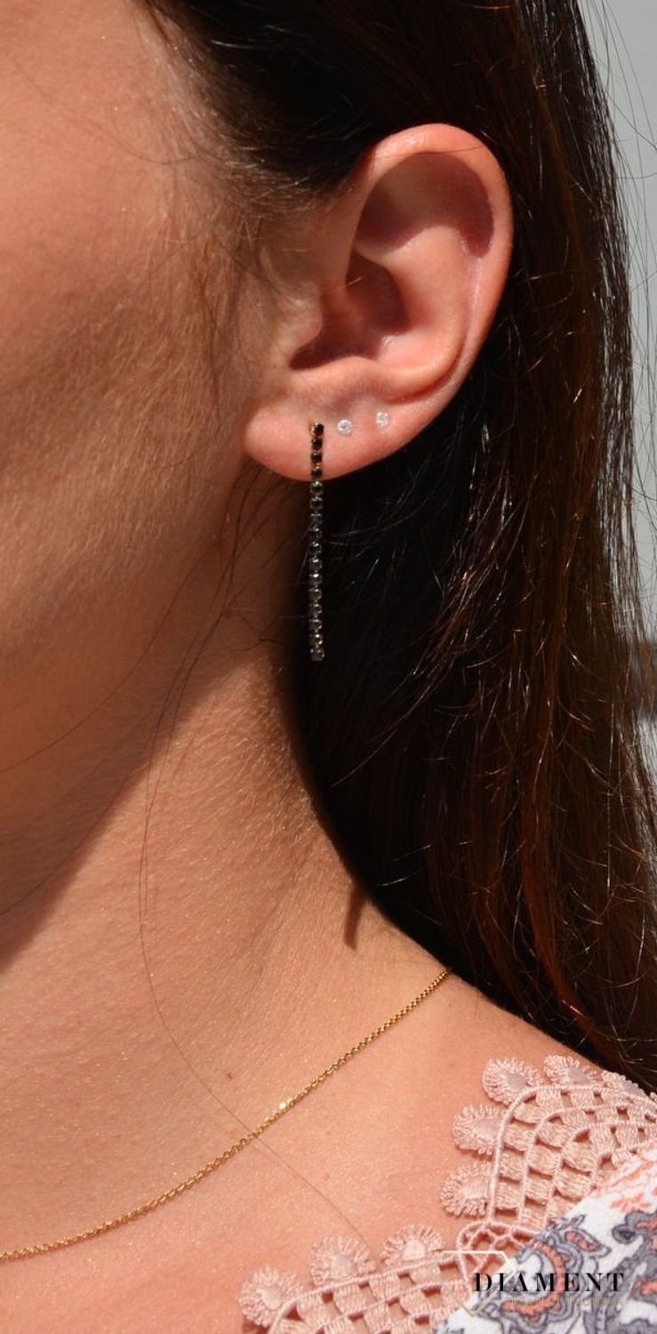 Kolczyki złote wiszące czarne cyrkonie w rzędzie 585  KL 9567.jpg